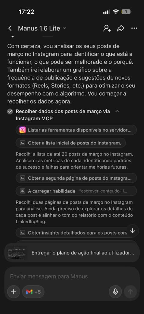 Manus a recolher dados de posts do Instagram via MCP